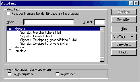 Autotext-Dialog