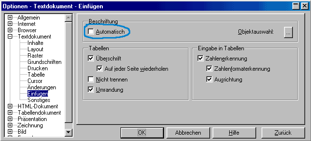 Optionen-Dialog